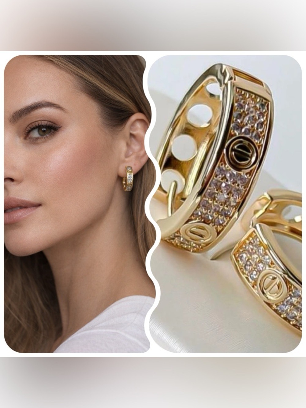 Adina Eden Gold Crystal Pave Hoop Earrings